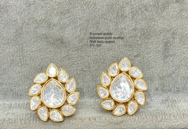 Moissanite Polki with Back Support Earrings