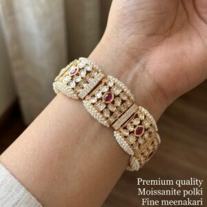 Moissanite Polki Fine Meenakari Bracelet